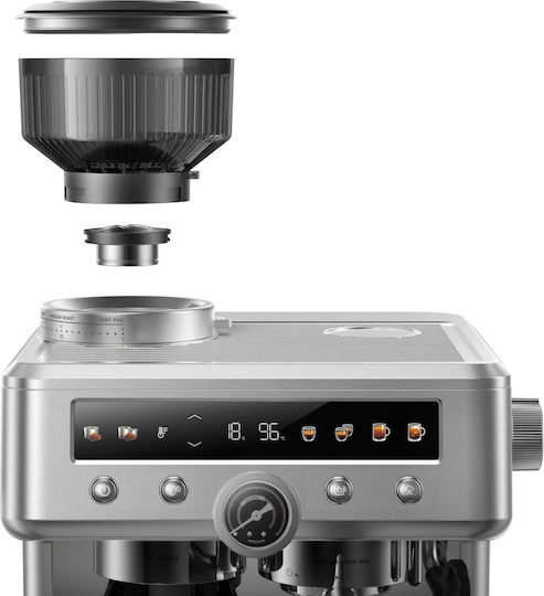 Mova Αυτόματη Μηχανή Espresso 2650W Πίεσης 20bar με Μύλο Άλεσης Ασημί