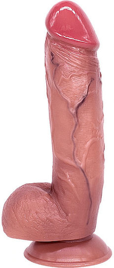 Neon Ρεαλιστικό Dildo με Όρχεις και Βεντούζα Καφέ 22.4cm SMD-080-NNXL-22CM