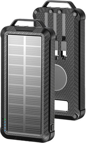 Ηλιακό Power Bank 10000mAh 15W με 2 Θύρες USB-A και Θύρα USB-C Μαύρο