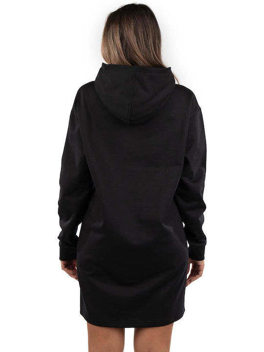 Nevalia Mini Sportliches Damenkleid Langärmelig mit Kapuze Schwarz