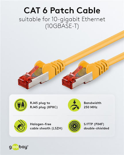 Goobay S/FTP Cat.6 (Gigabit) Καλώδιο Δικτύου Ethernet 0.25m Κίτρινο