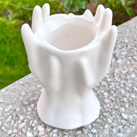 Artistic Decorative Ceramic Vase Face Covered by Hands White