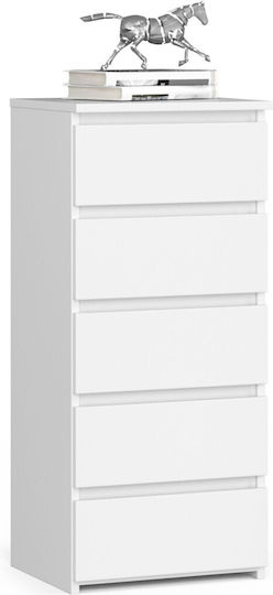 Wooden Chest of Drawers with 5 Drawers White 40x35x92cm