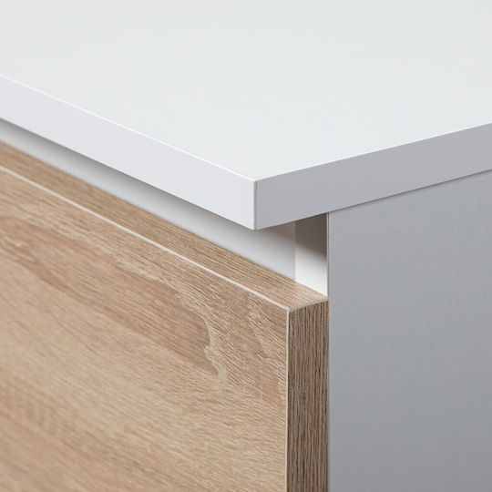 Wall Living Room Cabinet Made of Particle Board White and Sonoma Oak 30x30x99cm