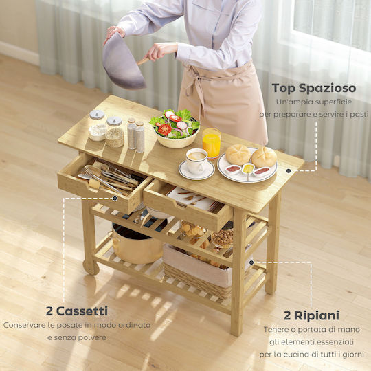 HomCom Wooden Kitchen Trolley 2 Tiers Brown 75x43x100cm