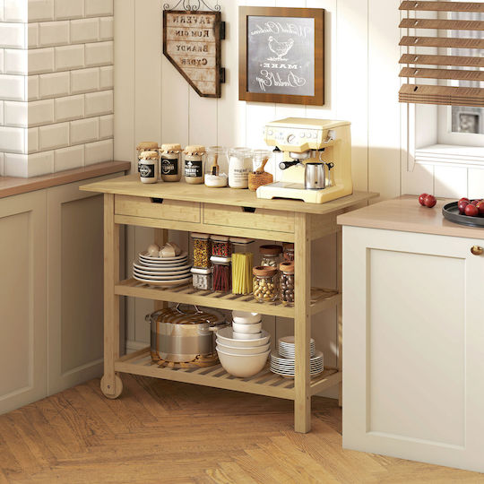 HomCom Wooden Kitchen Trolley 2 Tiers Brown 75x43x100cm
