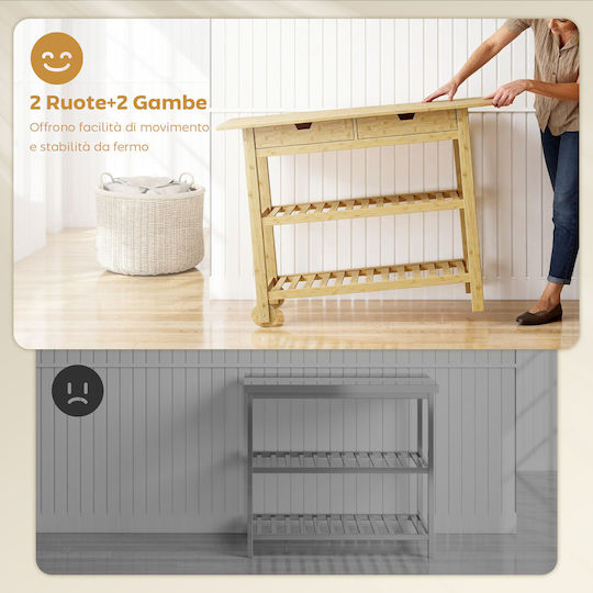 HomCom Wooden Kitchen Trolley 2 Tiers Brown 75x43x100cm