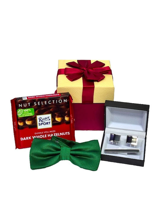 Set Cravate Papillon Bărbați Butoni De Manșetă Cravată Cusătură De Șa Ritter Sport Ciocolată 100g Verde