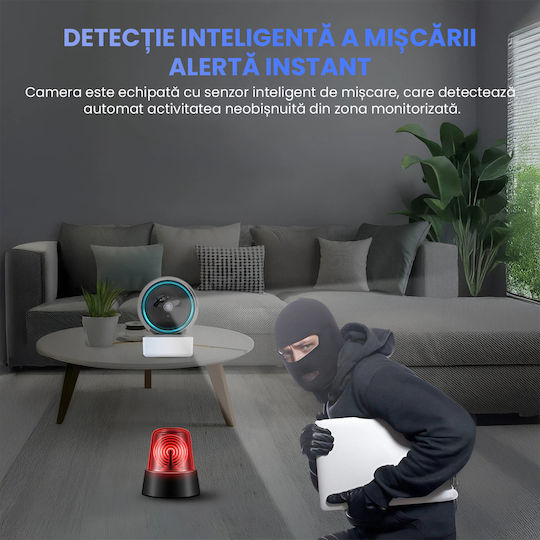 Cameră Rotativă Wireless Full HD 1080p Video Cameră Audio Rotire 360° Viziune Nocturnă cu Infraroșu Detectare Mișcare Sunet Audio Bidirecțional WiFi 2.4GHz 4 Utilizatori iOS Android Stocare Cloud Neagră