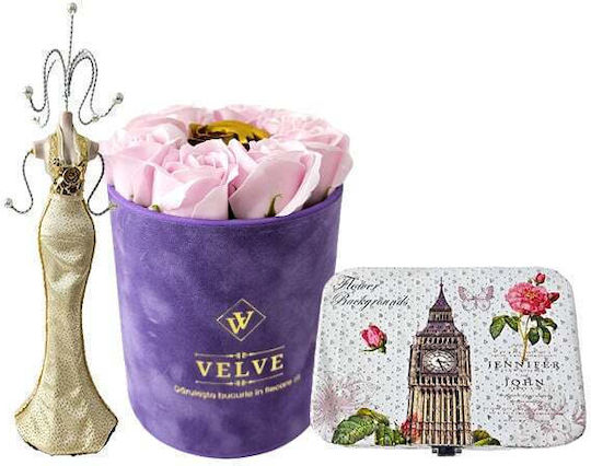 Velvet Package 9 Soap Roses In A Purple Velvet Box Pink Gold Jewelry Box Jewelry Holder In Silhouette Shape