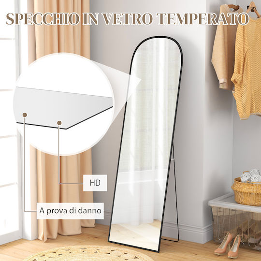 HomCom Boden- oder Standspiegel Gewölbt mit Schwarzem Aluminium Rahmen 161.5x50cm