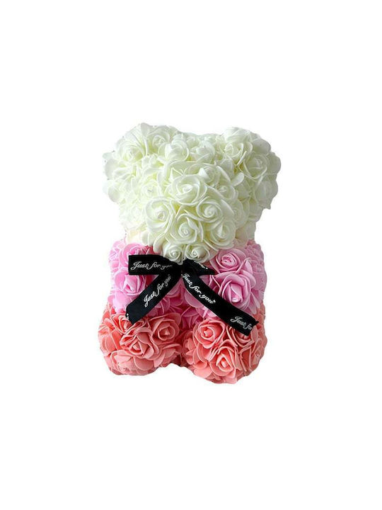 Ursuleț De Pluș Floral Curcubeu Trandafiri Din Spumă Handmade 25 Cm În Cutie Cadou Coral