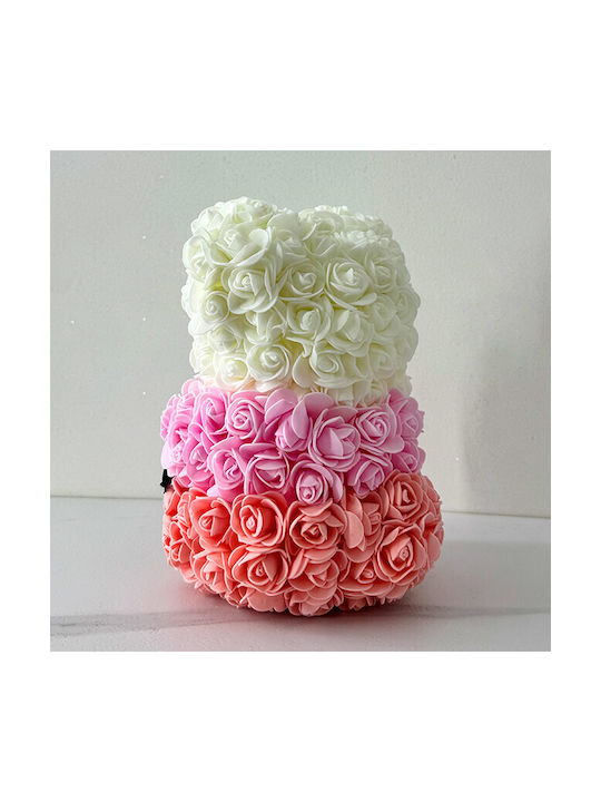 Ursuleț De Pluș Floral Curcubeu Trandafiri Din Spumă Handmade 25 Cm În Cutie Cadou Coral
