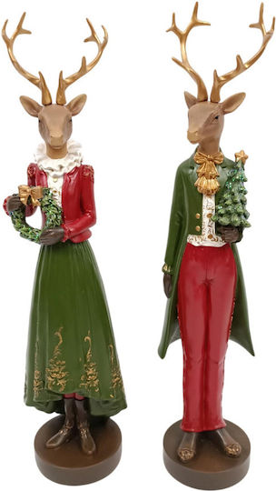 Due esse Christmas Figure Reindeer Red-Green Polyresin 31cm 2 Designs