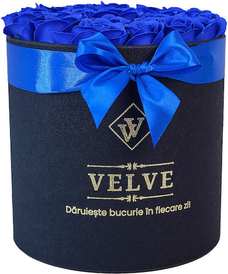 Radiance Blumenarrangement in Einer Schwarzen Rundbox 25 Seifenrosen Blau