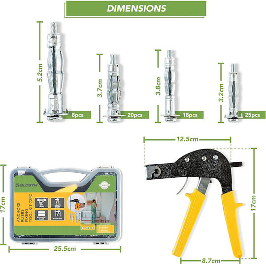 B08V1834RF Set Extinderi Bolt Gun 72 Bucăți