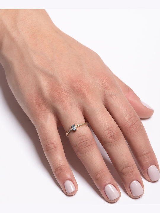 Lunaorocreations Damenring Aquamarin Gelbvergoldet 14k