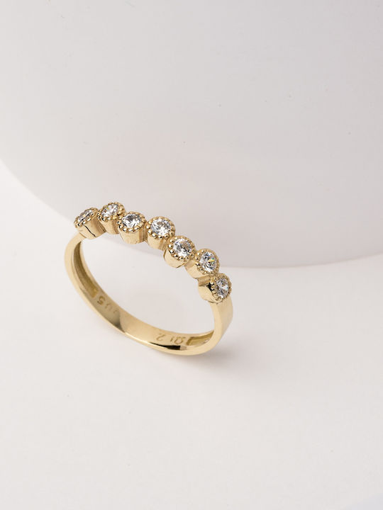 Lunaorocreations Women's Half Eternity Bands Zircon Yellow Gold Ring