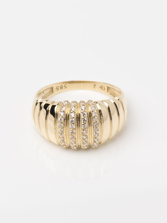 Lunaorocreations Women's Croissant Ring Zircon Yellow Gold 14K