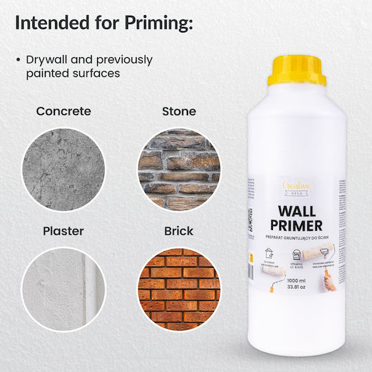 Creative Deco Primer Paints 1L White Walls Ceilings Coverage 5m2 High Adhesion Stain Blocking Fast Drying Solvent-Free Easy Application