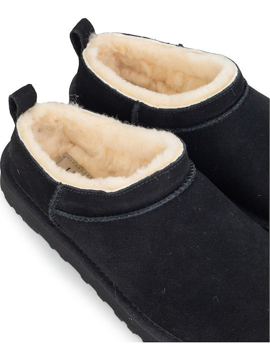 Classic Micro Closed-Toe Leather Women's Slippers Black