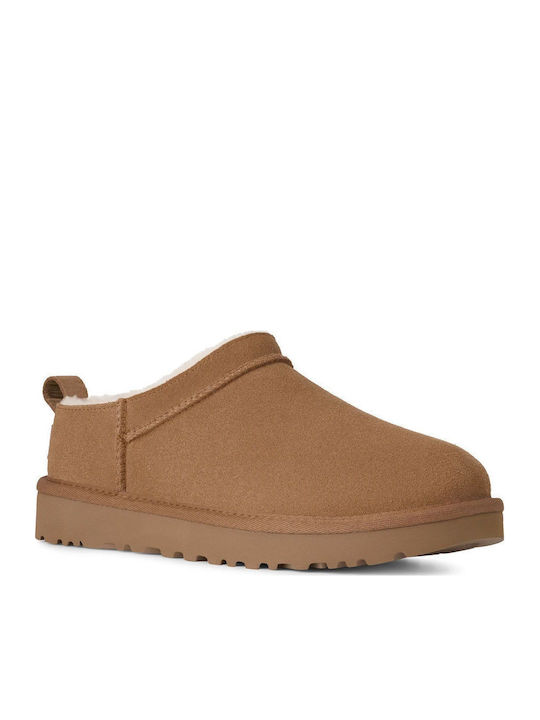 Classic Micro Closed-Toe Leather Women's Slippers Brown