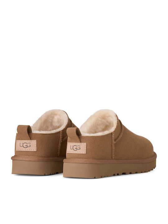 Classic Micro Closed-Toe Leather Women's Slippers Brown
