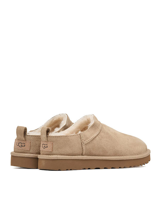 Classic Micro Closed-Toe Leather Women's Slippers Beige