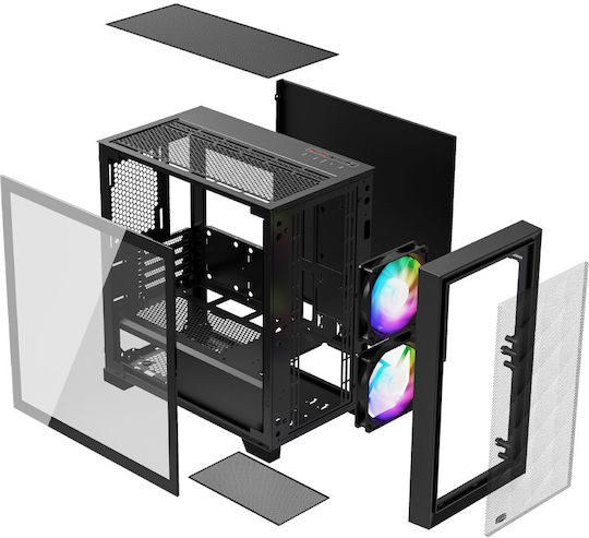 PCCOOLER C3D310 Gaming Mini tower Carcasă Calculator cu Fereastră Laterală și Iluminare ARGB Negru