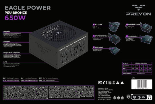 Preyon Eagle Power 650W Μαύρο Τροφοδοτικό Υπολογιστή Full Modular 80 Plus Bronze