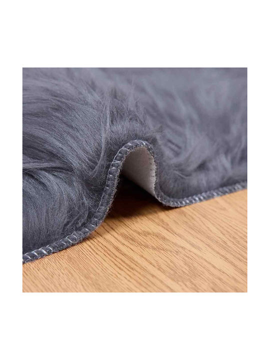 vidaXL Rug Fireplace Rectangular Leather Charcoal