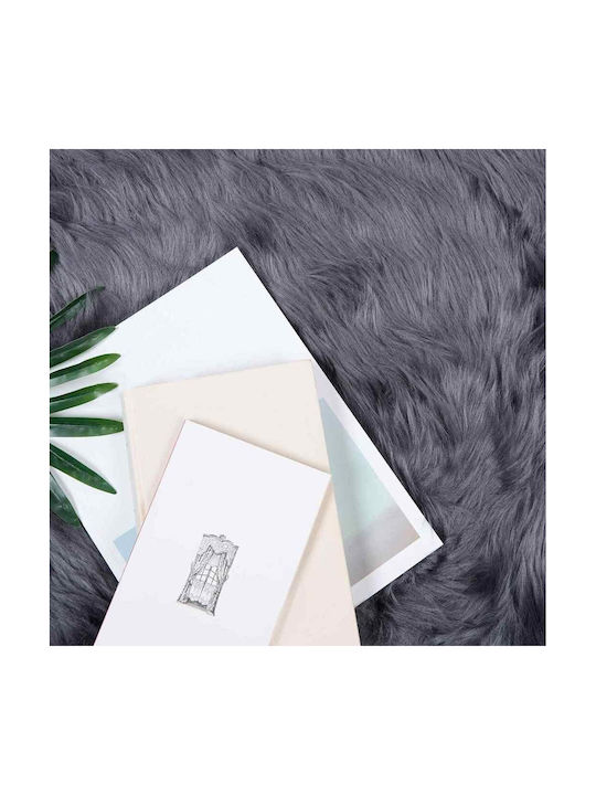 vidaXL Rug Fireplace Rectangular Leather Charcoal