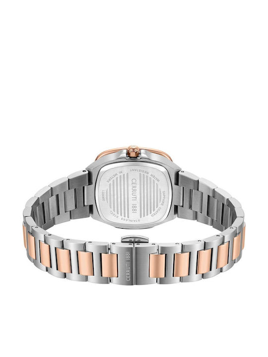 Crystals Two Tone Womens Watch 24mm Battery with Stainless Steel Bracelet Silver/Pink Gold