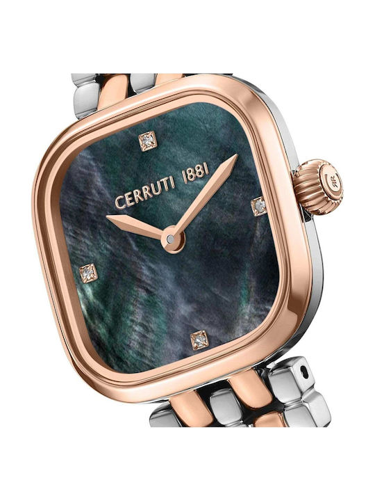 Cerruti Crystals Two Tone Ceas de Damă cu Argintiu Brățară Metalică