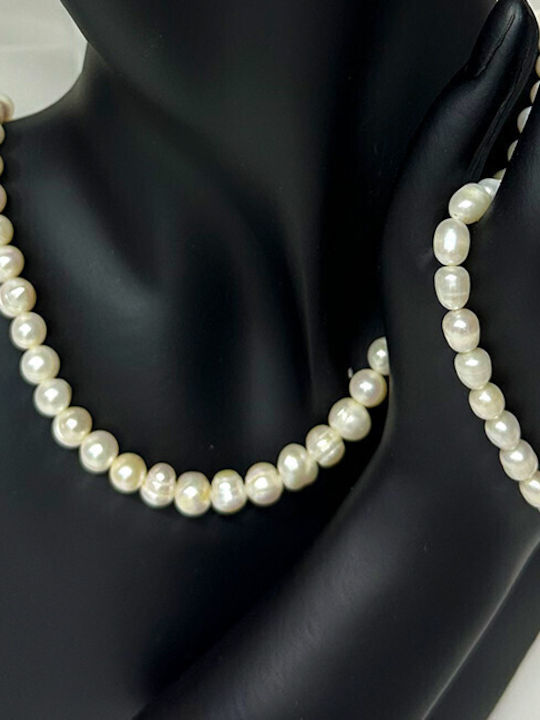 Velve Set mit Halskette , Ohrringe & Armband aus Stahl mit Perlen