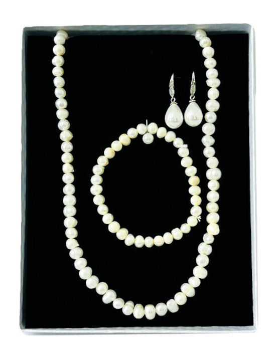 Velve Set mit Halskette , Ohrringe & Armband aus Stahl mit Perlen