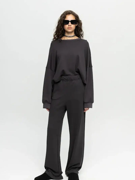 Γυναικείο Crop Top Βαμβακερό Μακρυμάνικο Black, Dark Grey