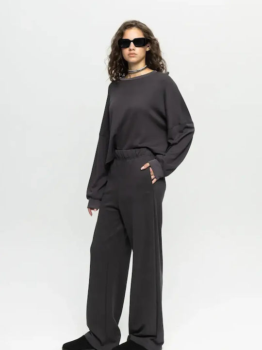 Γυναικείο Crop Top Βαμβακερό Μακρυμάνικο Black, Dark Grey