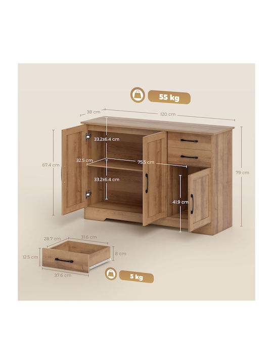 Επιδαπέδιο Ντουλάπι Δρυς 120x38x79εκ.