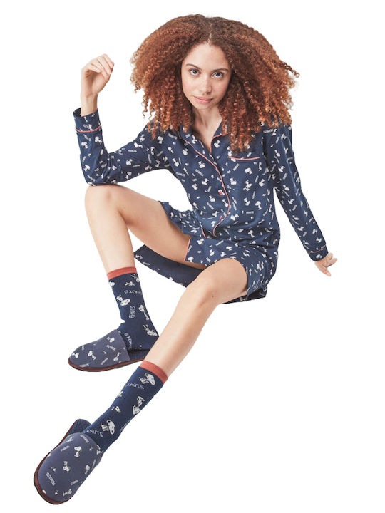 Winter Women's Slippers with Fur Navy Blue