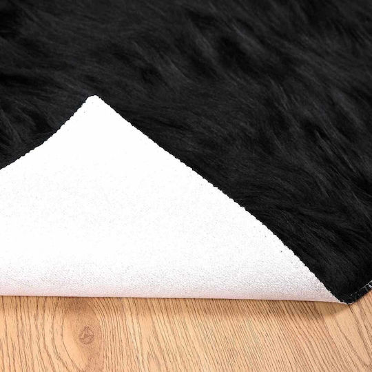 vidaXL Teppich Kamin Rechteckig Leder Black