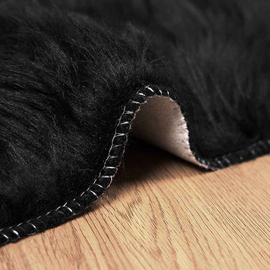 vidaXL Teppich Kamin Rechteckig Leder Black