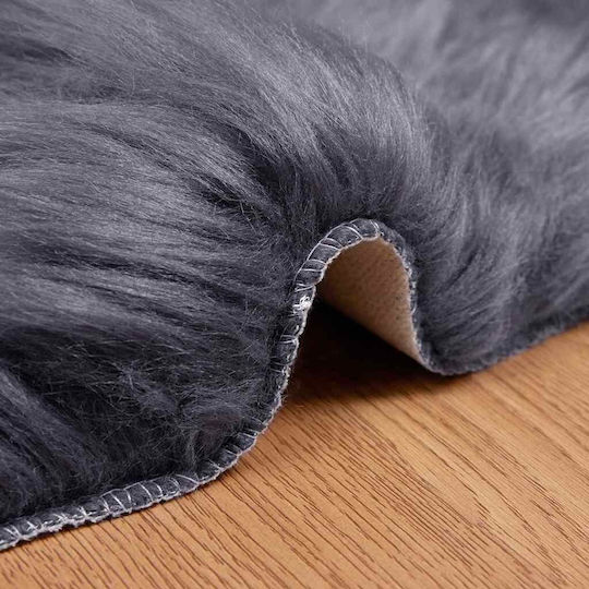 vidaXL Teppich Kamin Rechteckig Leder Charcoal