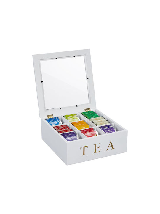 Relaxdays Caseta Pentru Ceai Cu Capac Din Lemn Alb 23,5x9x23,5cm
