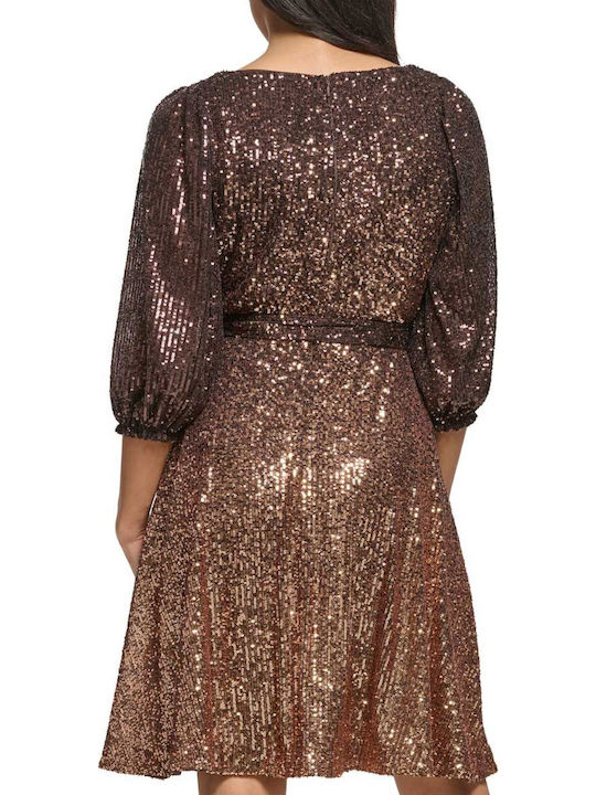 Midi Evening Dress Wrap Brown