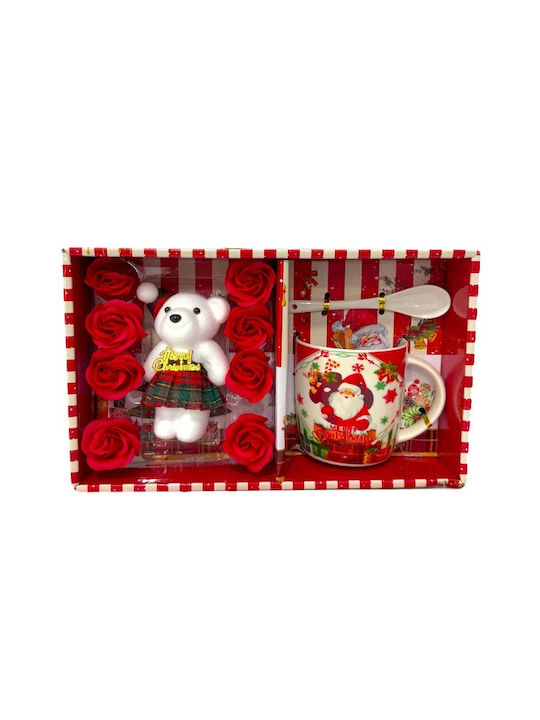 Velve Ornament de masă de Crăciun Cană Ceramic Roșu L28xW17xD10cm.