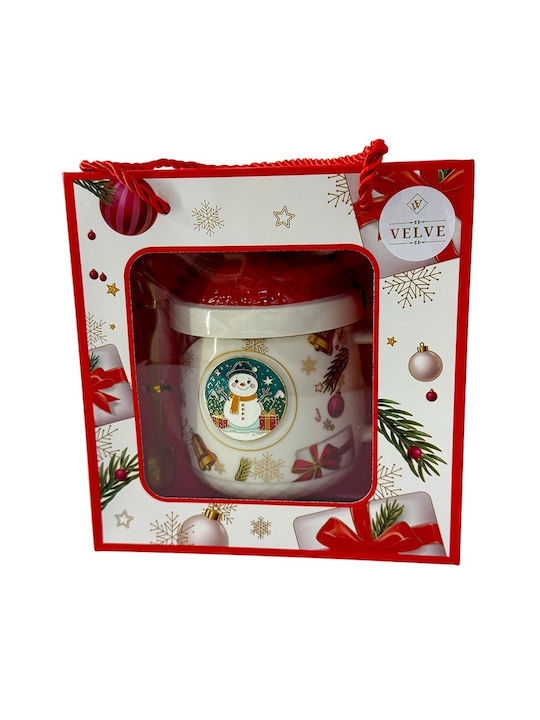 Velve Ornament de masă de Crăciun Cană Ceramic Roșu L17xW17cm.