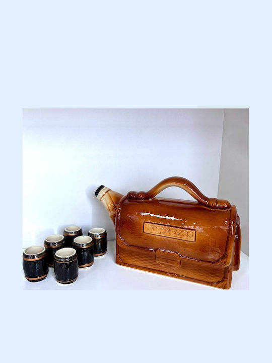 Velve Decantor Ceramică de Servire cu Dop și Pahare Maro 1500ml 6 Bucăți