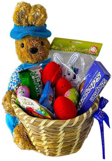 Coș De Paște Schogetten Ciocolată 100g Barni Brioșă 30g Heidi Ciocolată 20g Alka Prăjitură Cu Măr 60g Set De Colorat Ouă De Ciocolată Decorațiuni Tematice Într-un Coș Din Paie