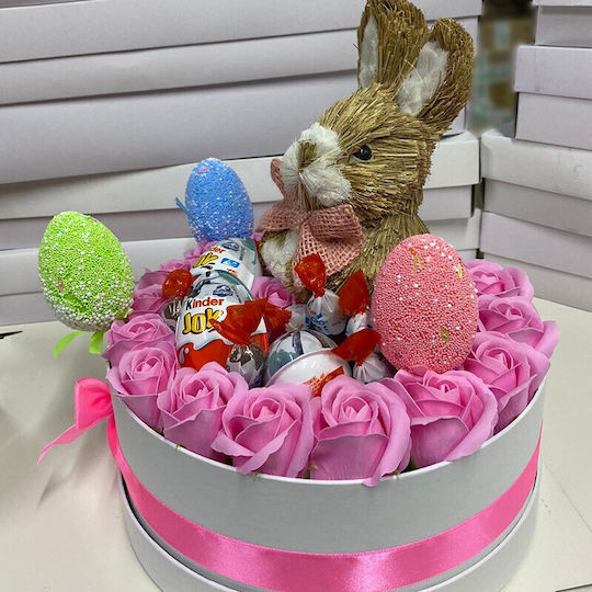 Sweet Easter Gift White Round Box Soap Roses Kinder Joy Easter Bunny Figurine